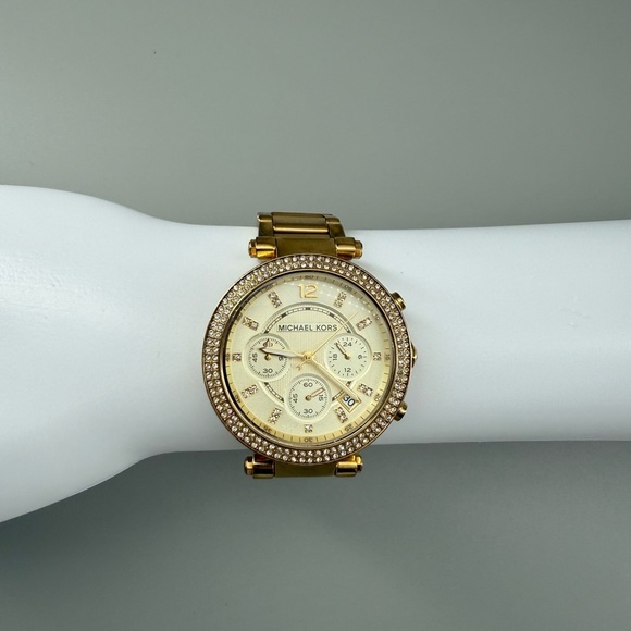Michael Kors Gold Crystal Embellished Chronograph Watch - Picture 4 of 10